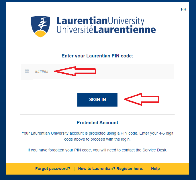 Laurentian PIN code login screen